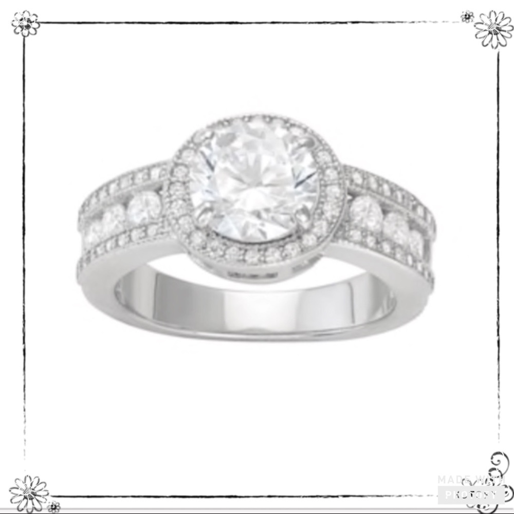 NEW• Sugared + Bronzed 925 Stunning Sterling Silver 2 Carat Halo Ring•Size 10
